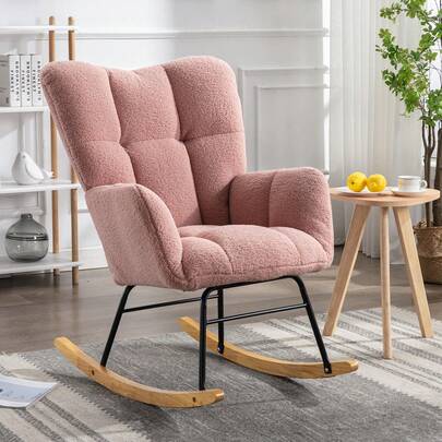 Nursing Rocking Chair, Teddy Glider Chair For Nursery, Comfy Living Room Armchairs With High Backrest For Adults