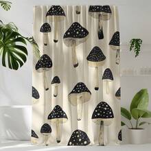 1pc Mushroom Striped Print Shower Curtain, High Quality Home Decor Curtain, Modern Versatile Bathroom Matching, All Season Shower Curtain With 12 Hooks - S2156 - View 2