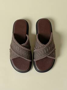 2026 Nuevas sandalias con tiras cruzadas, aptas para la playa, estilo bohemio, suela cómoda y suave, ligeras, transpirables, con parche de malla tejida con flecos, sandalias slip-on con cuña, talla pequeña 33-34, talla grande 42-43 - Café integral - Ver 7