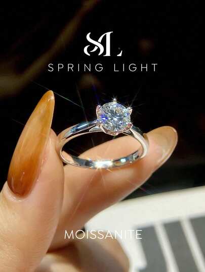 Anello di fidanzamento con Moissanite rotonda da 0,5-2 carati, colore D, montatura a 6 griffes, adatto per donna, in argento sterling 925, anello romantico, anello promessa, anello anniversario, regalo di gioielleria di lusso, gioielleria da sposa