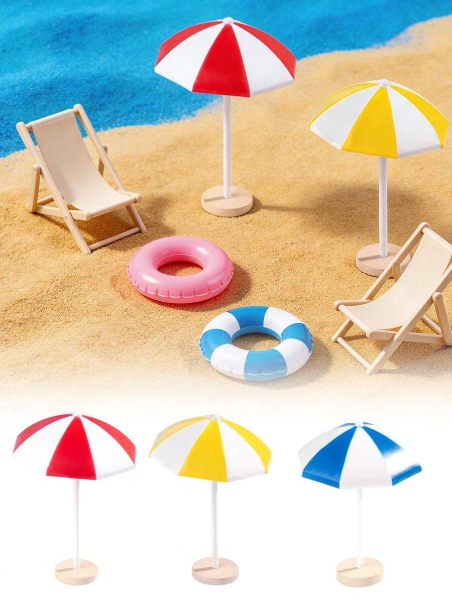 Bộ 3 chiếc ô mini bãi biển, khung ô gỗ nhỏ màu vàng và xanh dương, chất liệu nhựa bền, thích hợp làm đạo cụ chụp ảnh phong cảnh thu nhỏ, trang trí bãi biển mini, đồ thủ công DIY, phong cảnh biển thu nhỏ theo chủ đề ven biển. - A - Xem 1