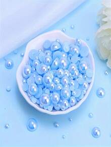 2000 pièces de perles rondes plates fausses perles bleu AB, perles lâches en plastique convenant pour la décoration d'ongles, de vêtements, d'artisanat DIY, d'ornements de vêtements | Perles brillantes | Couleur de perle vive, perles convenant pour la fabrication de bijoux - bleu clair - Voir 4