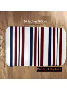 1pcs 4th Of July Patriotic Flannel Floor- Blue, White, And Red Striped Stars And Stripes Design, Durable Rustic Style Porch Decoration, Independence Day Summer Entryway Decoration, Easy To Clean - 紅白色 - 查看 7