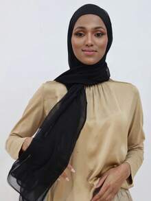 Bufanda de mujer de gasa, pañuelo de seda, bufanda larga de mujer - Negro - Ver 4