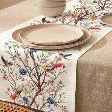 1pc Spring Bird & Floral Print Table Runner, Suitable For Holidays, Parties, Birthdays, Dinner, Kitchen & Dining Room Table Decor, Applicable For All Seasons, Home Textile Decoration - Multicolor - View 3