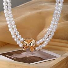 1pc Multi-Layer Faux Pearl Necklace, Luxury Elegant Feel - Yellow Gold - View 5