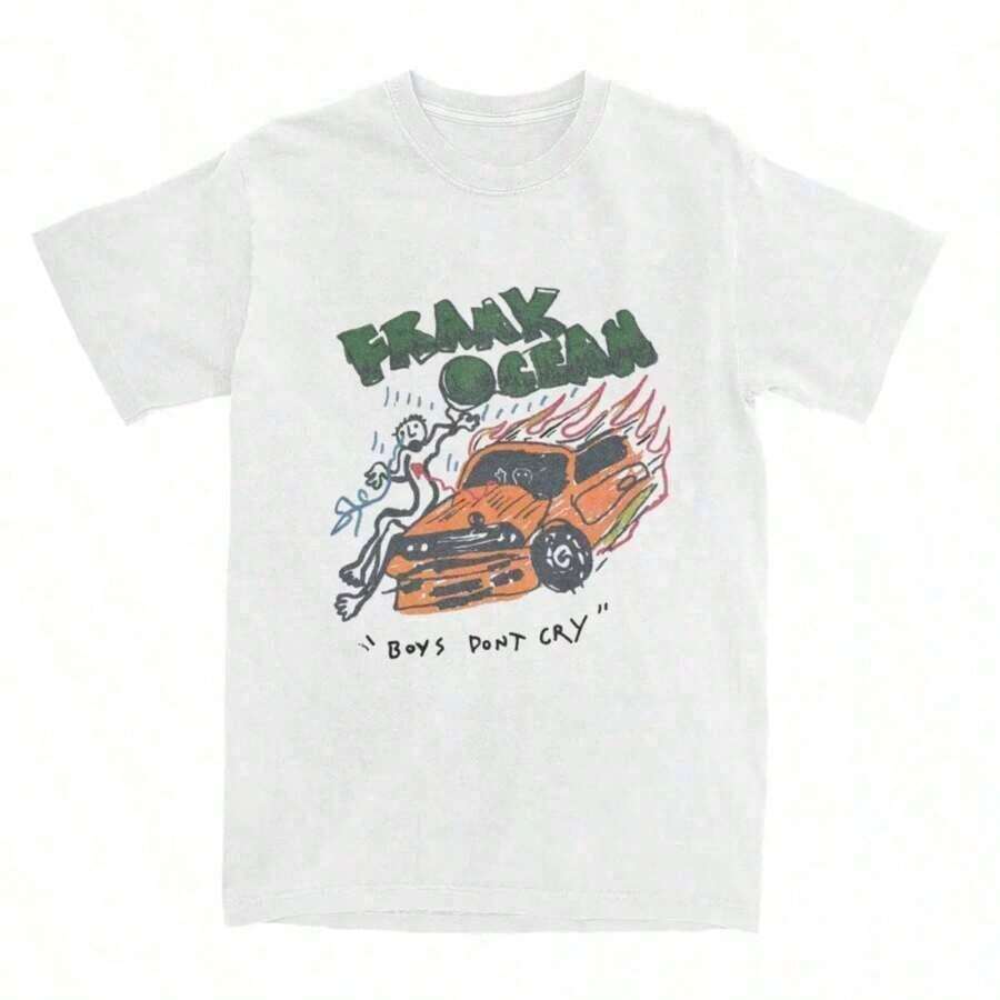 Shirt Frank O-Ocean Blonde T Shirts Accessories Men Women Pure Cotton Crazy Frank Boys Don't Cry Tee Shirt Clothing Loose And Comfortable2026 Halftime Show Shirt-Vintage Street Style Unisex Loose Cotton Short Sleeve Crew Neck T-Shirt,Summer Tops Women,Y2k Tops,Cotton Tops,Black Top,T Shirt,Cotton T Shirt Women - 白色 - 查看 1