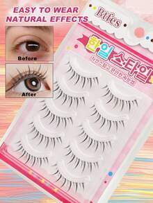 5 Pairs False Eyelashes Wispy Manga Lashes Natural Look Korean Japanese Anime Lashes Manhua Effect Look Like Individual Clusters Spiky Cosplay Eyelashes With Clear Band Pack - Black - View 3