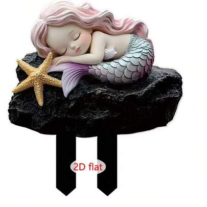 2D Acrylic Pink Mermaid Garden Stake, Outdoor Yard Decor, Planter Pot Accessory
