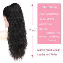 Ponytail Extension, 18/26/30 Inch Drawstring Ponytail Hair Extensions Synthetic Long Curly Wavy Hair Extensions Ponytail Thick Hair Pieces For Women, 2# - 黑棕色 - 查看 2