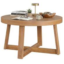 30'' Round Coffee Table W/Solid Wood Cross-Shaped Base.Farmhouse Accent Tea Table - Natural - View 3