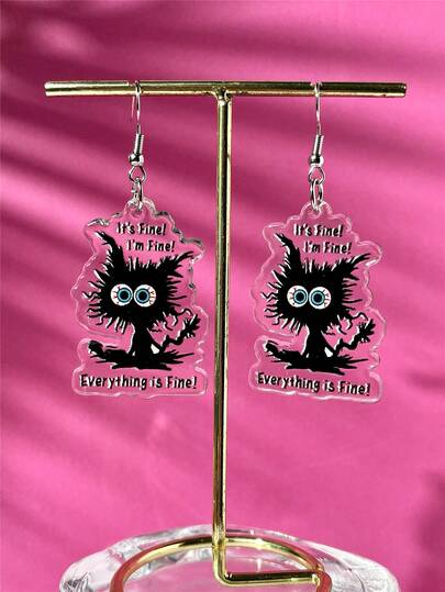 1 par de pendientes de acrílico con colgante de gato rizado, de estilo punk rock, versátil, único y creativo, adecuado para uso diario, fiestas, viajes, vacaciones y otras ocasiones de las mujeres