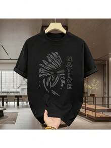 Conjunto para hombre casual urbano con estampado gráfico y letras tela cómoda ajuste holgado cuello redondo manga corta primavera verano uso diario camiseta y shorts - Negro 2 - Ver 5