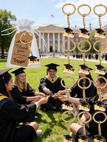 15pcs/Set Graduation Commemorative Keychain Set, Featuring Graduation Cap Design Elements Including Keychain, Mesh Bag And Card. Suitable For Graduation Ceremony, Theme Party And Graduation Party Gifts, Perfect Graduation Gift. - One Size Fits All - View 3