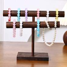 1pc Retro Walnut Wood Single/Double Layer Jewelry Stand, Necklace Bracelet Pendant Display Rack, Dresser Organizer, Gift & Store Display - T-shaped Walnut Wood Bracelet Holder - View 5