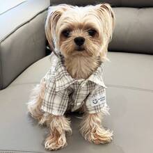 春夏宠物狗和猫格子衬衫服装，适合中小型犬的时尚可爱服装 - 卡其色 - 查看 7