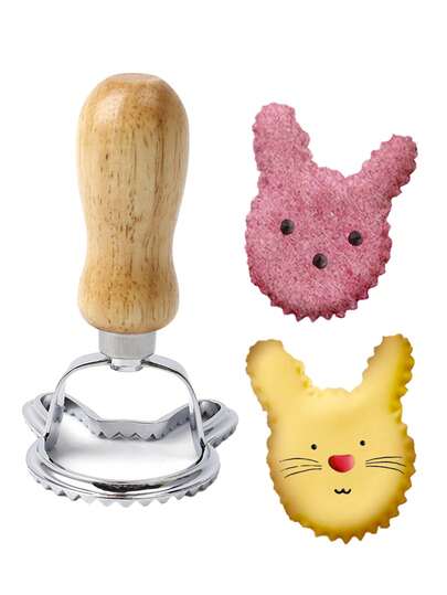 1 pièce Moule à raviolis en forme de lapin avec manche en bois, en alliage de zinc. Moule à raviolis en forme de lapin, outil d'estampage DIY, outil de fabrication de raviolis, outil de cuisson mignon, accessoire de cuisine de style Ins, essentiel pour les vacances, accessoire de cuisine parent-enfant pour Pâques, outil de cuisson créatif, coupe-pâte à raviolis DIY, convient pour les raviolis, wontons, biscuits, fondants, pâtes, satisfaisant de multiples besoins DIY