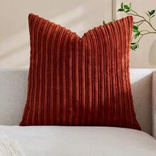 1/2pcs Decorative Throw Pillow Cover, Caramel Corduroy Embossed Striped Pattern, Sofa Cushion Cover, Office, Living Room - Burnt Orange - View 13