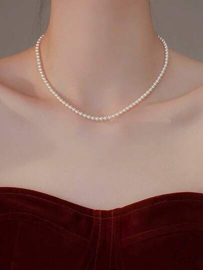 1개 우아한 야광 진주 미니멀리스트 목걸이, 고품질 초커 목걸이, 일상복, 축제, 어머니의 날 선물로 다용도