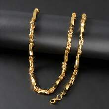 1 Stück/Set personalisierter 18K vergoldeter Edelstahl geometrischer Bambus Halskette und Armband Set, geeignet für Lässig, Streetwear, Hip-Hop, Bühne, Party, Musikfestival Anlässe - Gold - Übersicht 6