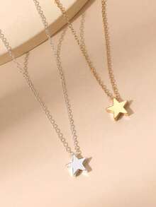 1件简约304不锈钢星形吊坠项链，男女皆宜，可作毛衣或锁骨链，是送给中东男女的理想礼物。 - 星星 - 查看 6