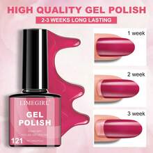 LIMEGIRL 6pcs Red & Pink Jelly Gel Nail Polish Set, Soak-Off UV/LED Gel Nail Polish For Spring & Summer, Long-Lasting Shiny Gel Suitable For DIY Manicure - Multicolor - View 4
