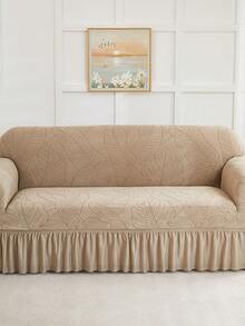 1pc Jacquard Leaf Pattern Elastic Skirt Sofa Cover, Minimalist Nordic Modern Dust-Proof Thick Soft Sofa Slipcover, Skirt Design Sofa Home Protective Cover, Suitable For 1/2/3/4 Seater Sofa, Suitable For Living Room, Bedroom, Hotel - Camel - View 7