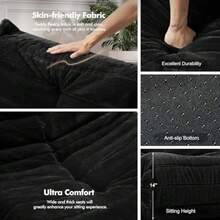 Bean Bag Chair Big Sofa Beanbag Chair For Adults Fireside Chair Bean Bag Lounger With Memory Foam Filled For HomeApartment Or Gaming Venue Black Plush - 黑色毛絨 - 查看 7