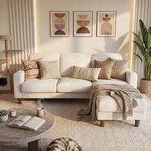 Convertible Sectional Sofa, L-Shaped Sofa With A Movable Sugar-Cube-Style Chair As A Footstool, Suitable For Living Rooms, Apartments And Small Spaces In Offices - White Towel - View 2