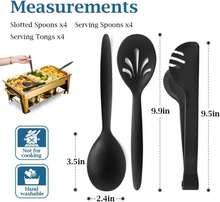 RayPard Reusable Plastic Serving Utensils Set Of 12, Wheat Straw Large Serving Set 10" Serving Spoons/10" Slotted Spoons/9.4" Tongs, For Party Buffet Catering (Black, Not For Cooking) - Màu A - Xem 2