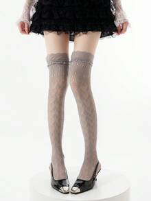 1/3 Pairs Spring/Summer Thin Over-The-Knee Socks, Ballerina Lace Long Socks, Hollow Calf Socks, Y2K Knee-High Socks, Fishnet Slouch Socks, Backless Socks, Minimalist Sexy High Socks, Straight Tube Socks - Multicolor - View 48