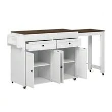 Kitchen Island On Wheels, Extendable Dining Area Kitchen Island With Worktop And Drawers, Mobile Freestanding Kitchen Island, Ideal For Kitchen And Dining Room - Walnut - View 11