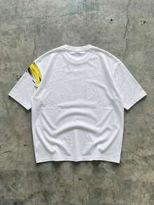 Men's Round Neck Casual T-Shirt With Racing Elements, Spring/Summer - White - View 4