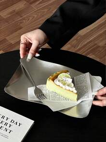 1 pieza Bandeja rectangular ondulada de acero inoxidable, plato de estilo industrial para cafetería, restaurante, postre, té de la tarde - Plateado - Ver 6
