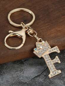 1pc Fashion Zinc Alloy Rhinestone Letter Keychain, Elegant Charm For Bag/Backpack - Perfect Gift Car Accessories Bag Charm School Cute Goth Y2k - Gold - View 20