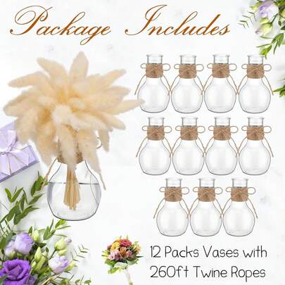 1个复古风格塑料花瓶，小型塑料花瓶，适合插鲜花，透明小花瓶，适合用作中心装饰，小型花瓶适合乡村婚礼装饰和家居桌面花艺装饰