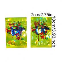 100入 7*10cm 卡通圖案 1g 鋁箔可重複使用夾鏈密封袋，防異味食品糖果軟糖餅乾儲存袋，3D雷射全息密封袋，適合聖誕節、萬聖節、感恩節、復活節、派對、生日、節日 - 彩色 - 查看 2