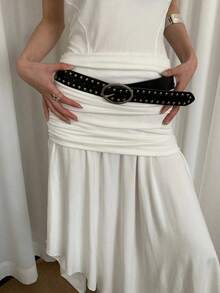 1pc Women's Black PU Leather Punk Style Rivet Belt Fall, Autumn, Halloween - 黑色 - 查看 6
