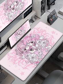 Cute Anime Angel Girl Mouse Pad, Laptop Gaming Extended Desktop Mat, Kawaii Gaming Cabinet Mouse Pad XXL, Keyboard Rug, Pink Rug - 查看 1