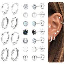 1件套不锈钢圆形立方氧化锆耳环套装，时尚首饰组合 - 彩色 - 查看 2