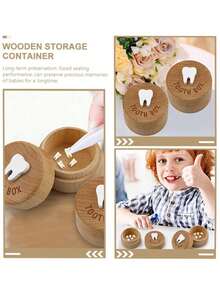 1pc Wooden Tooth Storage Box, Children's Toy, Round Wooden Box For Collecting And Preserving Children's Teeth, Gift For Boys And Girls, Tooth Box - Multicolor - View 14
