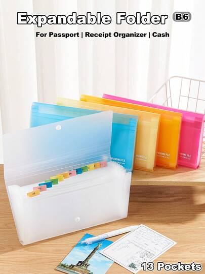 مجلد قابل للتوسيع B6 مع 13 جيب - منظم مستندات أكورديون لتنظيم جواز السفر والإيصالات، النقود والعملات، للمدرسة والمكتب والمنزل