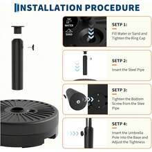 Base de paraguas de patio, diseño pesado con adaptador de poste ajustable se ajusta a polos de 1,5" a 2,1" para paraguas de 7,5-11 pies, resistente a la corrosión y resistente al viento para al aire libre, patio, piscina, cubierta - Negro - Ver 6