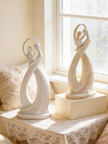 Escultura de pareja de resina elegante para decoración del hogar, estatua de amantes abstracta moderna con textura exquisita, ornamento romántico perfecto para el tocador del dormitorio, el mostrador del baño, el estante de la sala de estar, la figurita artística agrega una atmósfera cálida e íntima a los espacios de regalo de inauguración de la casa y boda - A - Ver 1