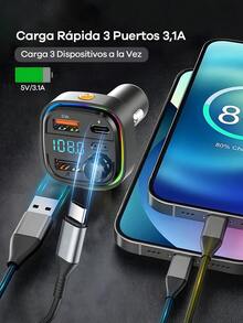 REMAX Cargador de coche Bluetooth con luz ambiente RGB; Carga rápida de 3 puertos; Cargador USB-C; Micrófono incorporado para música/llamadas/navegación; Reconexión automática Bluetooth 5.3; Modo dual Bluetooth/USB; Accesorio esencial para el automóvil - C26 - Ver 4