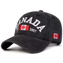 1pc Men's CANADA Letter Embroidered Washed Baseball Cap, Fashionable Adjustable Sun Protection Casual Hat Suitable For Spring, Autumn Outings, Travel, Beach, Party - Multicolor - View 11