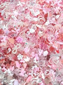50克/袋（约500-600个）3D立体美甲饰品，粉色爱心花朵蝴蝶结月亮星星造型，树脂材质，平底，水钻材质，适用于美甲DIY手工饰品配件 - 彩色 - 查看 5