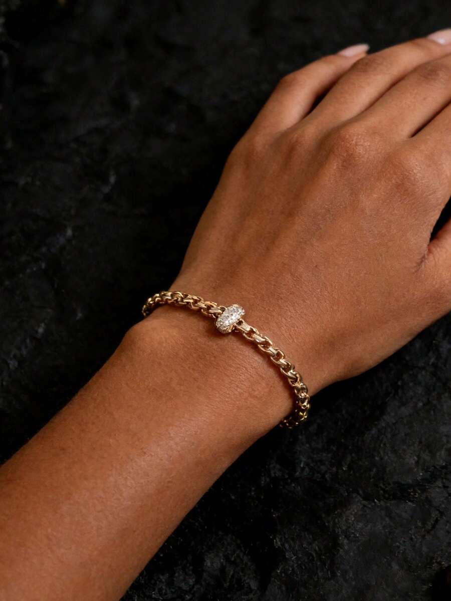 Luxury Fully Paved Clasp Thick Chain Grape Chain Bracelet For Women, Gold Titanium Steel Jewelry, Unique Chunky Design, Versatile For Commute And Daily Wear, Cross-Border Popular Fashion Jewelry, Gift For Girlfriend And Best Friend - Bracelet - View 1