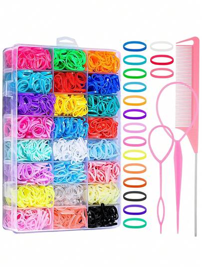 1003 Pcs Random Color Elastic Hair Rubber Bands For Girls, 24 Colors Small Girl Hair Ties Baby Hair Ties Elastic Rubber Bands With Hair Loop Styling Tool Hair Accessories For Toddler Baby Girl Hair