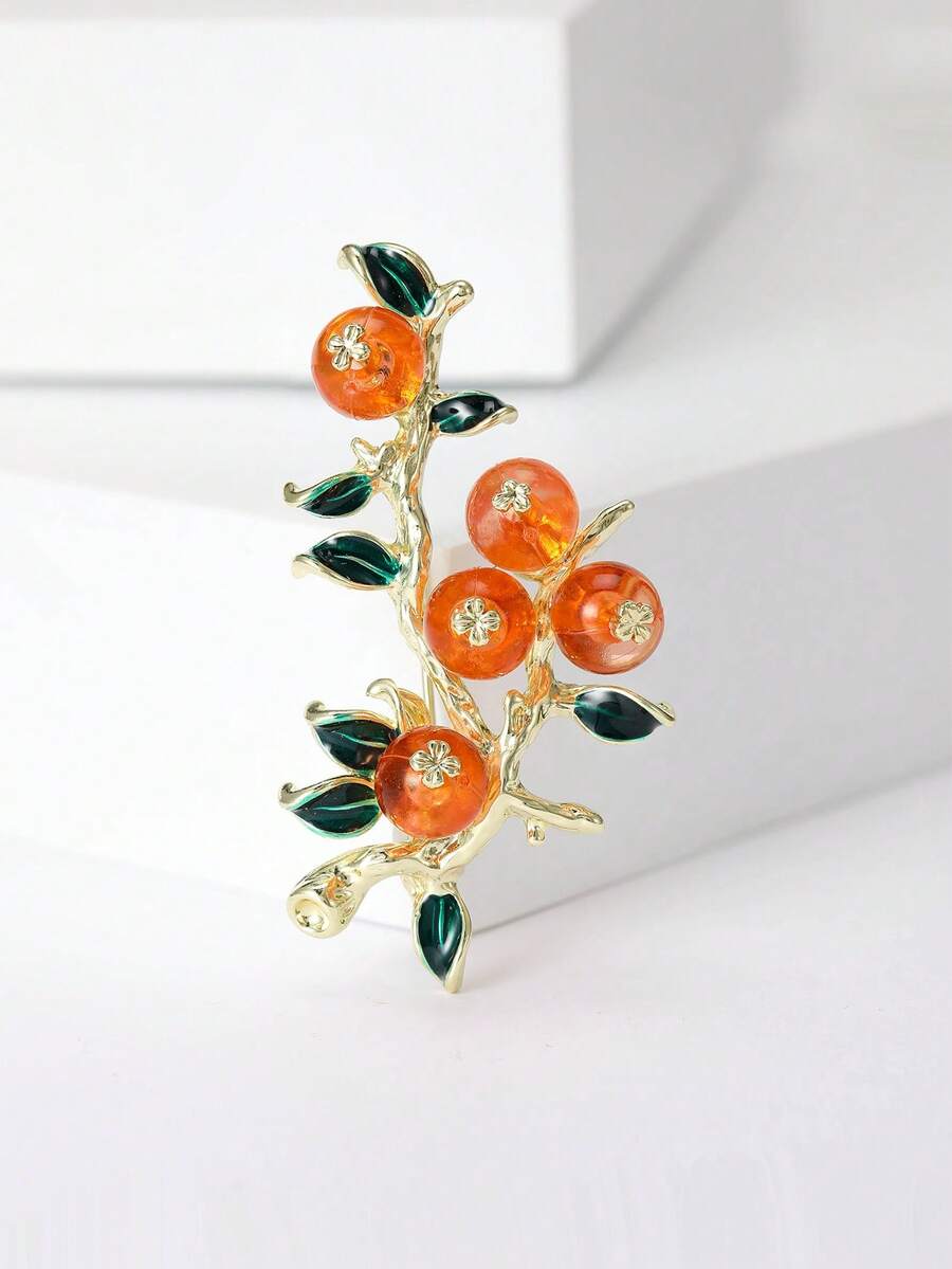 奢华珐琅柿子胸针 - 男女通用水果胸针，适合休闲派对佩戴，也可作为珠宝配饰或朋友礼物/徽章装饰